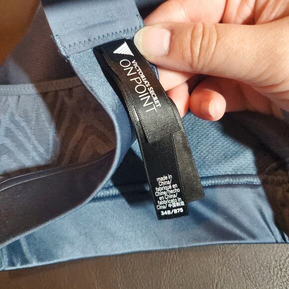 Victoria's Secret ON POINT Blue Mesh Lace High Neck Sports Bra 34B Molded Cups - Picture 10 of 15